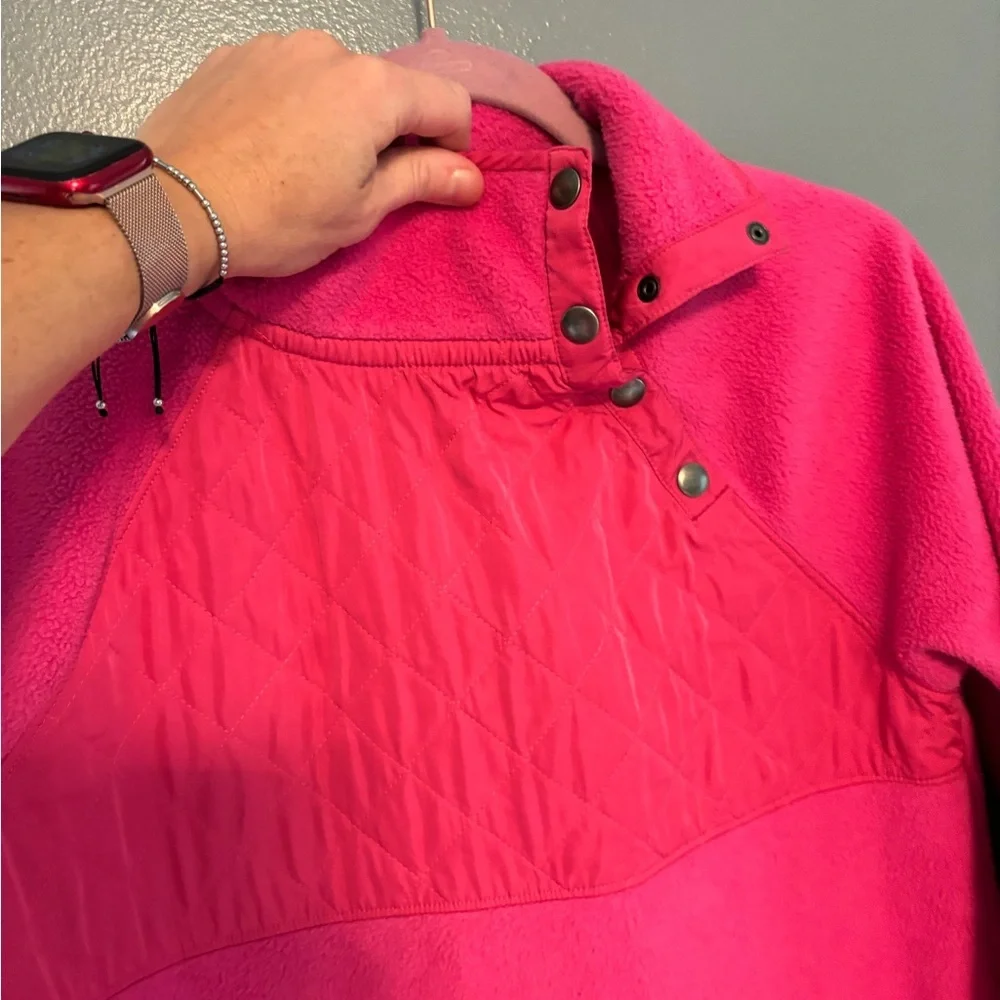 J. Crew Hot Pink Snap Quilted Pullover